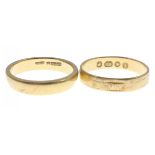 Two nice quality 18ct hallmarked yellow gold WEDDING BANDS, one is size J, the other size K,