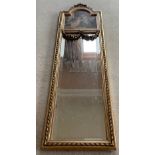 A nice ANTIQUE long wall MIRROR with gilded frame and a picture panel atop 152vm x 40cm