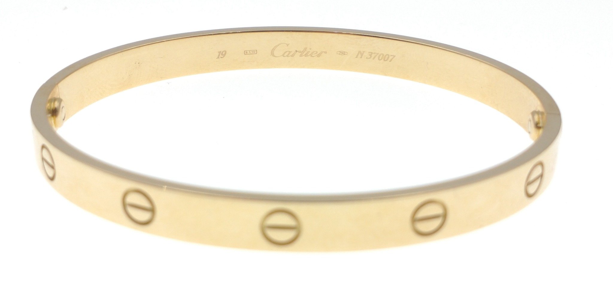 CARTIER 750 stamped yellow gold oval shaped 'LOVE BRACELET' with original key, dimensions 6.5cm x - Image 2 of 3