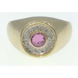 585 stamped gents FABULOUS large ruby(4mm diameter) centred with diamond chips(tested) surrounding