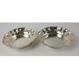 Pair of boxed Birmingham silver hallmarked 1954 BUTTER DISHES with scalloped edging( 11cm