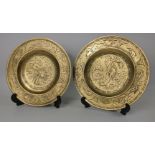 Two SUBSTANTIAL and attractive Chinese brass dishes engraved with dragons - made of heavy gauge
