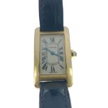 CARTIER tank ladies WRIST WATCH 750 stamped casing complete with a sapphire within the watch