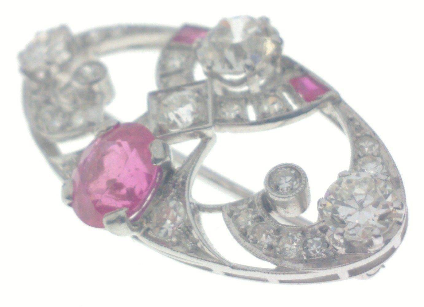 A VINTAGE DIAMOND encrusted 'white metal' pin BROOCH with a central pink stone (0.5cm diameter) - Image 4 of 5