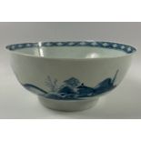 ORIENTAL blue and white glazed deep BOWL with traditional rural scenes 23cm diameter and 10cm