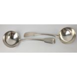 Two London silver hallmarked 1830(?) LADLES, by silversmith IH, length 18.5cm, gross weight 128 g.