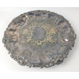 Large silver plated TRAY with a decorated centre and decorative edging, 30cm diameter, 700g weight