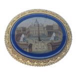 OUTSTANDING CRAFTMANSHIP!!ANTIQUE MICRO MOSAIC 'fine yellow metal' oval BROOCH depicting St