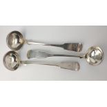 Three GLASGOW silver hallmarked 1837 SAUCE LADLES by silversmith PETER AITKEN length 17cm, gross