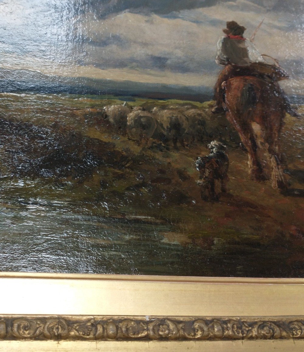 An oil on canvas, HEADING TO MARKET, by DAVID COX within a beautiful gesso frame size 60 x 50cm, - Image 8 of 8