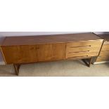 A Retro Danish styled A YOUNGER Ltd maker teak sideboard with drawers (198cm L x 44cm D x 73cm H)