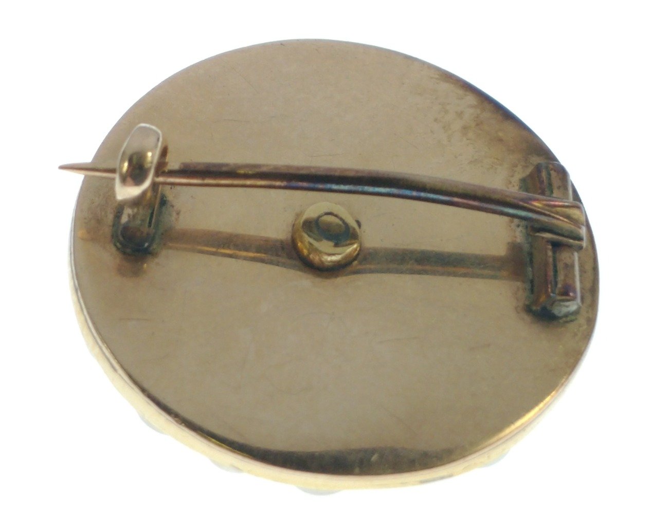 Possibly VICTORIAN 'yellow metal' circular red stone and pearl set BROOCH, dimension 2cm diameter, - Image 2 of 3