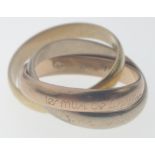 Les Must De Cartier stamped Trinity 750 stamped yellow white rose gold RING size J weight 7.47g
