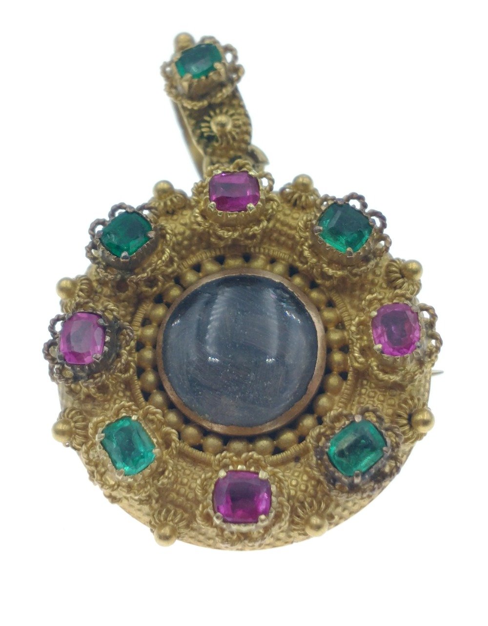 EXQUISITE CRAFTSMANSHIP!A QUALITY VICTORIAN 'yellow metal' circular mourning PENDANT/BROOCH set - Image 2 of 3