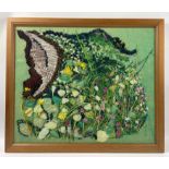 A framed hand-stitched free embroidery "Riverside Flowers" by GEROLAMA HAIG, frame size 61 x 51cm