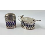 Three items of hallmarked silver CRUETS, the first two being a London 1932 mustard pot (7 x 3 x