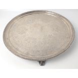 Large silver London hallmarked 1873 TRAY with floral decoration and beaded edging, by silversmiths