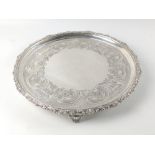 Large silver EDINBURGH hallmarked 1818 TRAY with floral decoration and scalloped edging, by