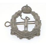 Cap badge of THE ROYAL OBSERVER CORPS 'Forewarned is Forearmed' in white metal with its original