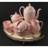 A WEDGWOOD Alpine Pink coffee set to include 1 coffee pot, 6 cups and saucers, milk jug and lidded