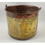 Early VICTORIAN - A brass and copper circular bucket with rivets dia 23cm, height 19cm