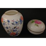 A CROWN STAFFORDSHIRE pot (approx 16cm tall) and a Meissen-style lidded trinket dish (11cm dia)