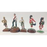 Five hand-painted pewter figurines of SCOTTISH SOLDIERS 9 - 12cm tall