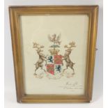 A watercolour of the Kensington family coat of arms, presumed to be signed by the 6th Baron