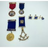 A collection of MASONIC items to include white metal Masonic Emblem cufflinks and a masonic button