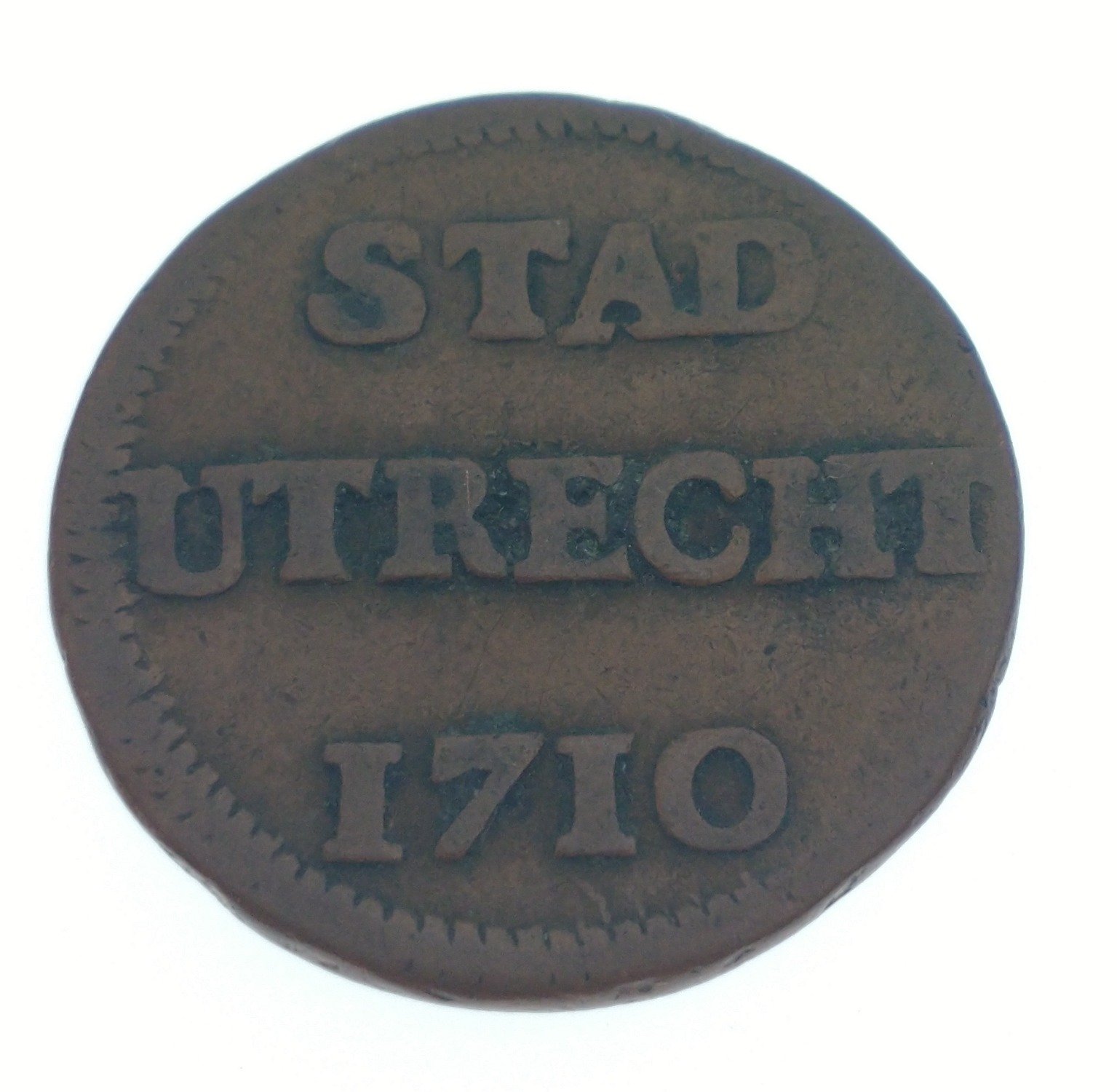 NETHERLANDS, Duit, 1710, STAD UTRECHT Copper coin, 2.25mm diameter - Crowned arms of Utrech - coin - Image 2 of 4