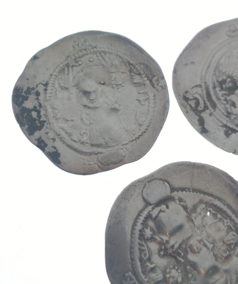 Three large very old HAMMERED COINS - diameter 3cm approx, each coin has a different hammer - Image 4 of 12