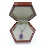 925 stamped silver pear cut purple stone (L: 19mm W: 8mm) pendant on 925 necklace (L: 48cm) in