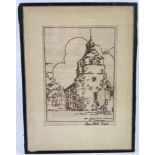 Vintage HAND STITCHING on linen of the Town Hall Crail - dimensions 6" x 8"