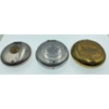 VINTAGE - A collection of Three assorted SNUFF BOXES to include a brass circular one with a