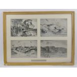 Framed charcoal and pencil montage artists impression of 'The Dieppe Raid August 1942' by John C