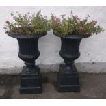 A pair of SUBSTANTIAL ROMANESQUE style garden solid cast iron planters - cost new Â£300 for