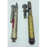 Two examples of TRENCH ART LIGHTERS, the first being WWl brass and the second being post-WWll