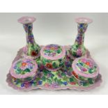 A nice ANTIQUE 'Ensemble de Coiffeuse' hand painted floral patterned porcelain style six piece