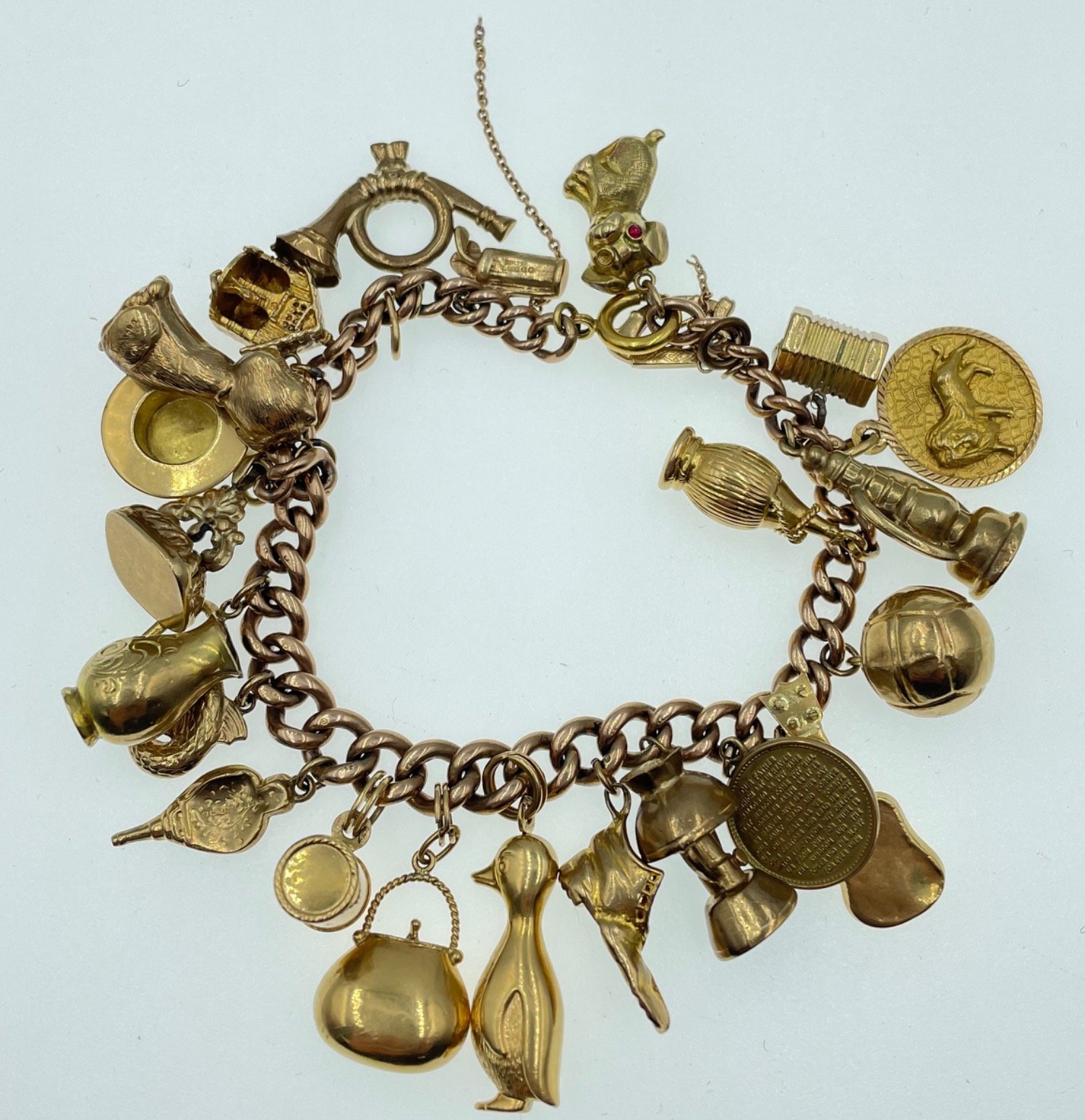 LOTS OF CHARMS!A 375 stamped gold charm bracelet , the 375 is partially rubbed, with most charms - Image 3 of 48