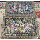 Two modern tapestries from LYON on medieval themes one 115cm width, the other 118cm width, both