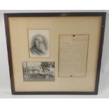 AMERICAN ROMANTIC POET INTEREST!A framed montage of a hand-written letter by American poet