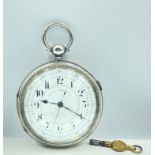 A MARINE CHRONOGRAPH WATCH with key, hallmarked Chester 1885, face measures 6.50cm, gross weight
