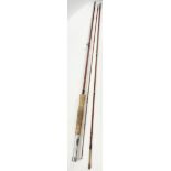 A JS SHARPE of Aberdeen 3 piece cane rod stamped 8 908 on handle, measures a shade under 3m in