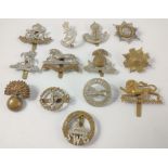 Twelve British military cap badges to include the 3rd KING'S OWN HUSSARS, ROYAL WEST, DURHAM LIGHT
