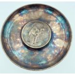 A French CHRISTOPHLE silver plate dish with a raised camel design in the centre, diameter 12cm