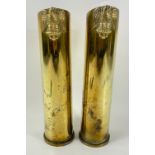 Two trench art shells with 8th Hussars badges