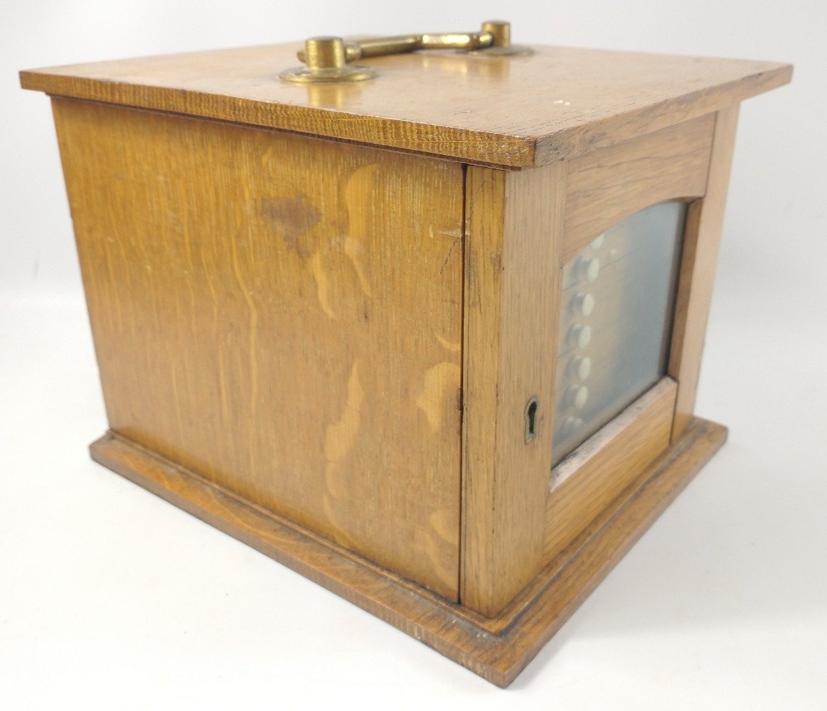 An EDWARDIAN APPRENTICE PIECE coin collection 10 blue velvet-lined drawer cabinet with small bone - Image 5 of 8