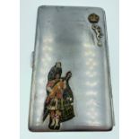 A WWll cigarette case with Royal Signals piper plus a watercolour of Charlie Mackenzie dated 1940