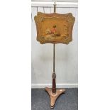 NICE QUALITY! A GEORGIAN pole fire screen in mahogany with hand painted adjustable screen -