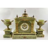 Large antique FRENCH ONYNX mantle clock with a pair of garnitures - stamped F MARTIN PARIS 1900